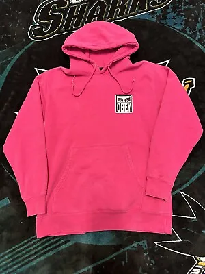 Obey Small Hoodie Sweatshirt Pink Fleece Andre The Giant Graphic Skater • £17.47