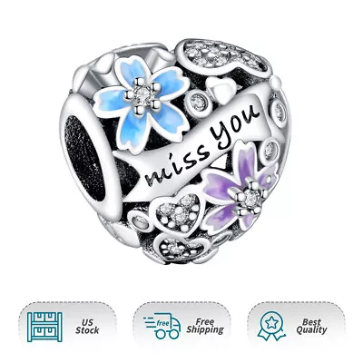Authentic S925 Miss You Pansy Flower Heart Openwork Charm Womne Bracelet Charms • $12.79