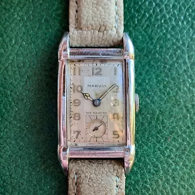 Vintage Marvin 17 Jewels Mechanical Art Deco Wristwatch Runs For PARTS / REPAIR • $165