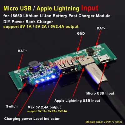 Micro USB 5V 2A 3.7V Lithium Li-ion 18650 Battery Charger Module DIY Power Bank • £2.78