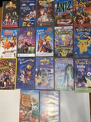 Bulk Lot Kids VHS - Pokémon Veggie Tales Hi5 Power Rangers Wiggles X-Men Ect. • $45