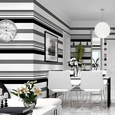 £10.94 • Buy Non-woven Stripe Wallpaper Bold Charcoal Grey Black White Luxury Modern Decor UK