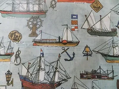 Wtw Fabric Clipper Ships Nautical Vintage Boat  Quilt Sailing Bty House N Home • $14.99