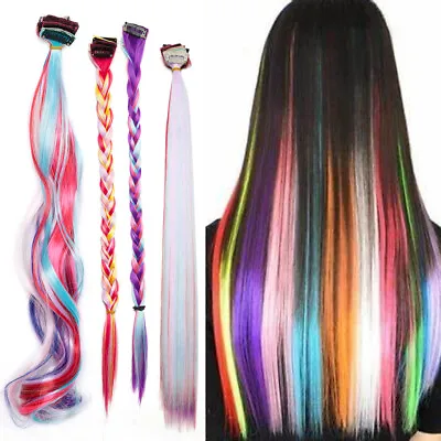 Colored Clip In Hair Extensions Colorful Party Highlights Hairpiece Synthetic • £9.86