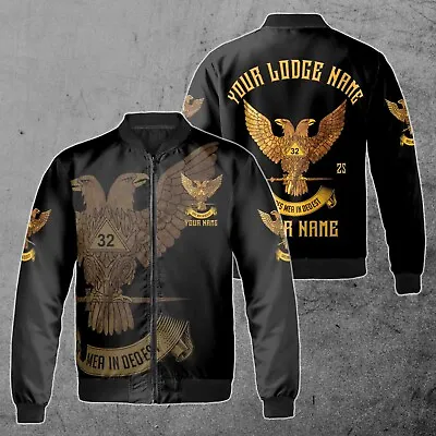 Custom Scottish Rite 32 Degree Eagle Wings Up Masonic Unisex Bomber Jacket S-5XL • $44.59