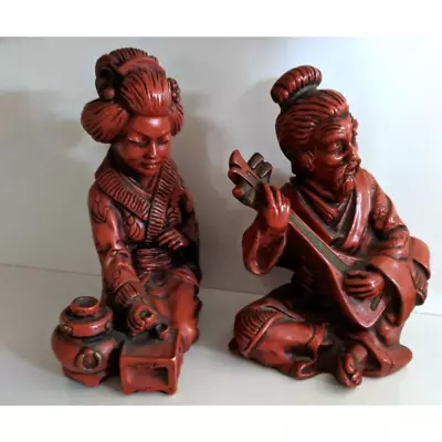 Mid Century Universal Statuary Corp Red Oriental Asian Sculptures Figurines 1962 • $66.40