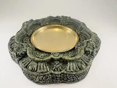 Vintage Zarebski Mexican Green Malachite Aztec Mayan Ashtray Gold Insert #157. • $95