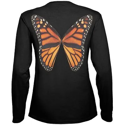 Monarch Butterfly Wings Costume Black Womens Long Sleeve T-Shirt • $20.95