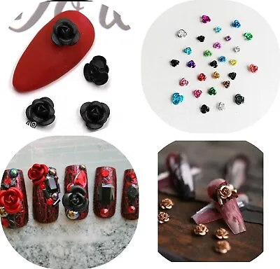 Nail Art Accessories Aluminium 3D ROSE Buds Flowers Metallic Beads Deco Craft UK • £3