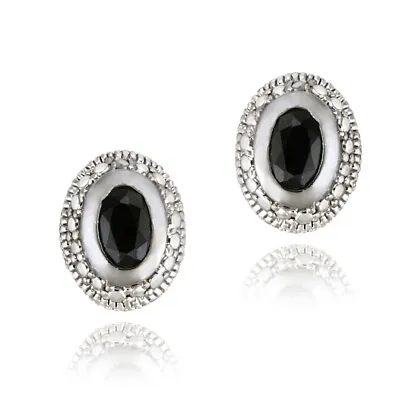 925 Silver 1.2ct Sapphire & Diamond Oval Stud Earrings • $19.99