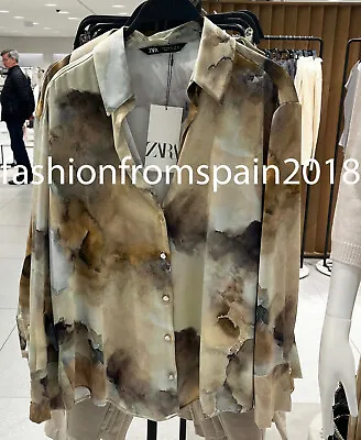 Zara New Woman Satin Shirt With Tie-dye Effect Ochre Xs-xl 6962/025 • $56.88