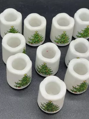 Vtg Lot Set Of 10 Porcelain Christmas Tree Mini Taper Candle Holders W. Germany  • $9.82