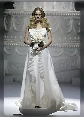 Viktor & Rolf X H&M Designer Wedding Gown White Ivory Lace Bow Long Dress 36 6 • $1495