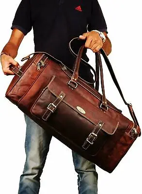 32  Vintage Genuine Leather Travel Duffel Luggage Weekender Overnight Bag Unisex • $129.58