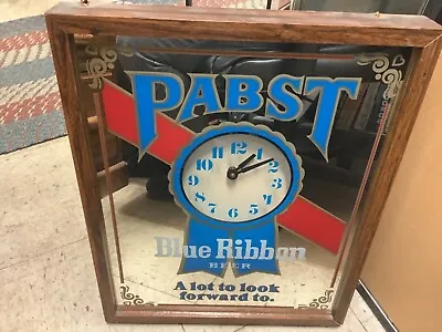 Vintage Pabst Blue Ribbon Beer Mirror Clock Sign - WORKS • $95