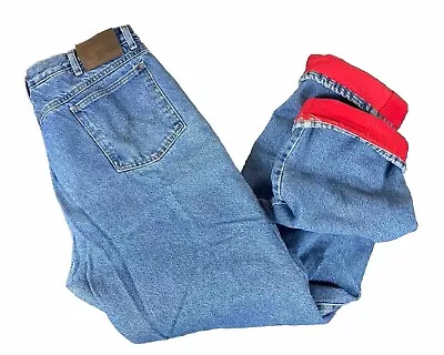 Wrangler Rugged Wear Fleece Lined Jeans Mens Size 38x34 Blue Denim Pants Flannel • $24.99