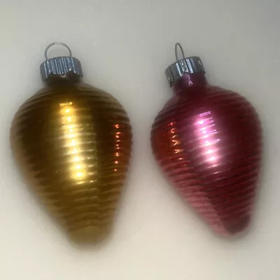 Vintage Shiny Bright Christmas Ornaments Beehive Ribbed Lot Of 2 • $14.95