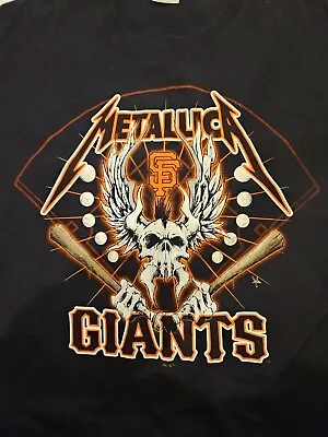 Metallica San Francisco SF Giants T Shirt  Large Crew Neck Black Gildan Used • $16.99