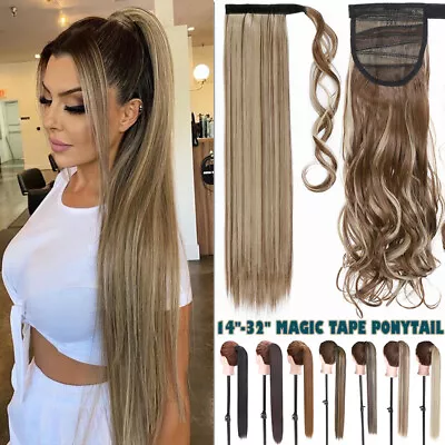 X-Long Thick Clip In Real As Human Hair Extensions Magic Tape Wrap On Ponytail • $10.29