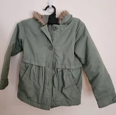 Girl's Winter Fur Hooded Green Button Up Jacket Kmart H&t Kids Size 6 • $37.98