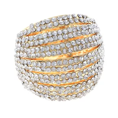 Gold Tone Stretch Metal Ring With Crystal Rhinestone R1270-GCL • $14.99