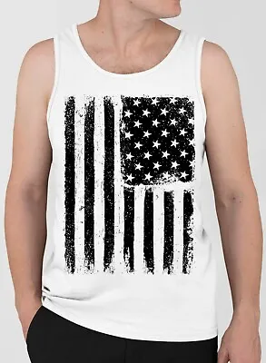 £9.95 • Buy USA Flag Grunge Distressed American Mens Tank Top | Screen Printed Vest