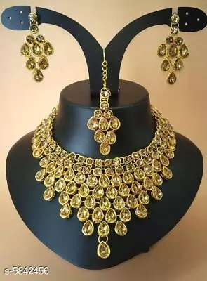 Indian Bollywood Bridal Golden Kundan Choker Necklace Ethnic Wedding Jewelry Set • $19.97