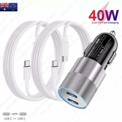 40W Dual Type C PD Fast Car Charger Adapter Cable For IPhone 15 Pro Max Samsung • $12.03