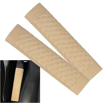 £6.96 • Buy 2pcs Car Seat Belt Cover Pads Car Safety Cushion Strap Pad Harness Beige Leather