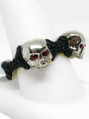 Stepen Webster Skull & Bones Men's Sterling Silver Ruby & Black Sapphire Ring • $425