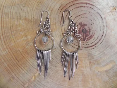 Sterling Silver .925 With Clear Bead & Silver Dangles Earrings Taxco Mexico • $29.99
