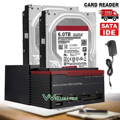 USB 2.5 /3.5  STAT IDE HDD Hard Drive Disk Clone Docking Station Card Reader • $52.19