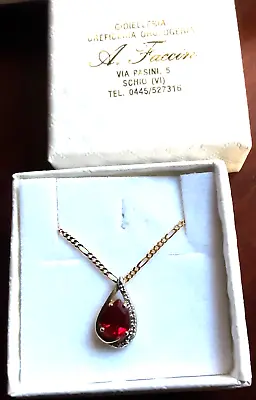 Italian 9ct Gold 50 Cm Figaro Chain  9 Ct Ruby Moissanite Diamonds Pendant Gift • $300