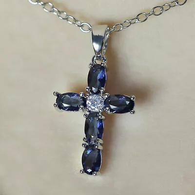 Cross 925 Silver Filled Necklace Pendant Cubic Zircon Women Jewelry Charm Gift • $2.17