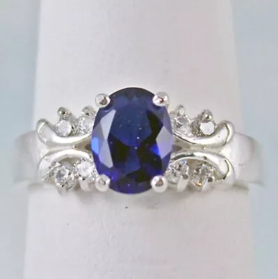 Mt St Helens Lab-Created Helenite Oval 8X6mm & 8 CZ Accents Ring Sterling Size 7 • $65.95