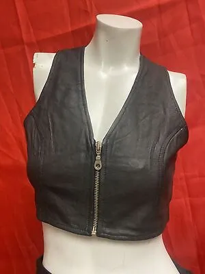 Genuine Leather 90s Vintage Biker Crop Top Vest With Zippers • $20