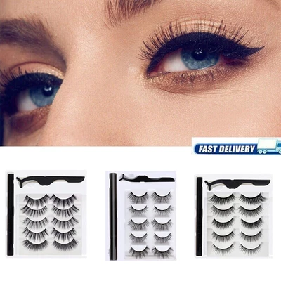 £2.99 • Buy Self-Adhesive Magic False Eyelashes 5Pairs Mink Lashes With Eyeliner And Tweezer