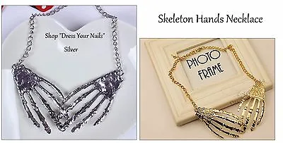 £5.99 • Buy Skeleton Hands Choker Necklace Gothic Metal Halloween Costume Jewellery G/Silver
