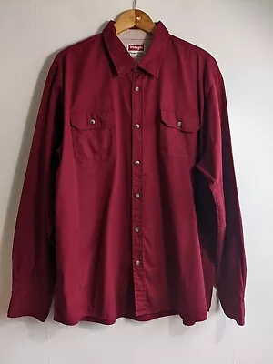 Men's Wrangler Burgundy Red Shirt Size XL Long Sleeve Western Cowboy Button Up • £11.99