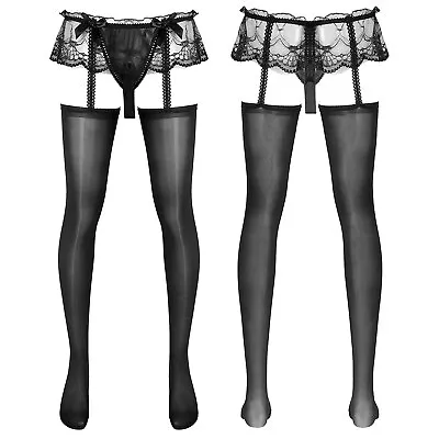 Mens Lace Mesh Sheer Stockings Sissy Crossdressing Lingerie Pantyhose Sleepwear • £13.19