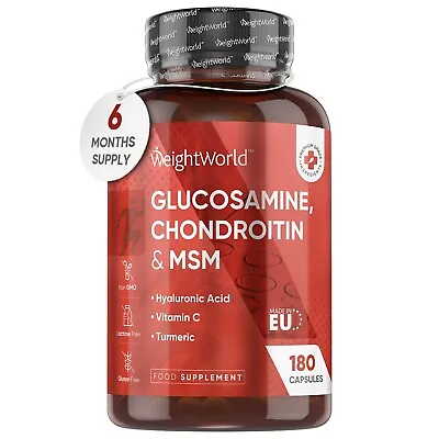 Glucosamine Chondroitin - 180 Capsules - MSM & Vitamin C - Bone & Joints Health • £16.99