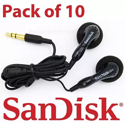 10 Pack Genuine SanDisk Earbuds In-Ear Earphone Headphones 4 MP3 Player Clip Jam • $37.99