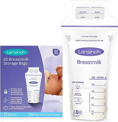 Lansinoh 25 Breast Milk Storage Bags Breastmilk Pouches For Fridge Or Freezer • £6.95