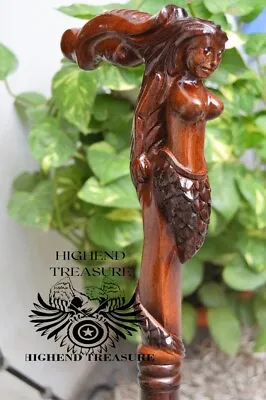 Mermaid Wooden Walking Stick Cane Handmade Comfortable Handle Walking Stick Gift • $86.45