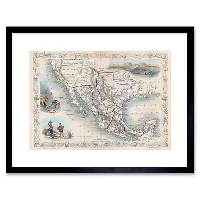 $13.99 • Buy 1851 Tallis Map Mexico Texas And California Framed Wall Art Print