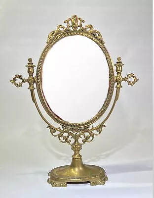 Vintage Mid Century Italian Brass Vanity Table Dresser Swivel Mirror • $149.99
