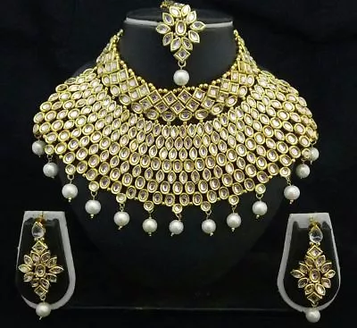 $63.12 • Buy Indian Bridal Wedding Kundan Big Choker Pearl Necklace Earrings Jewelry Set