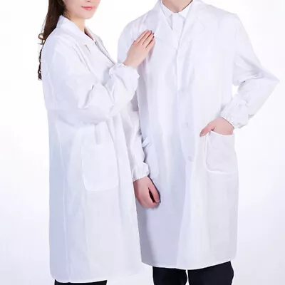 Women Men Long Sleeve White Lab Coat Button Down  Nurse Doctor Uniform • £9.20