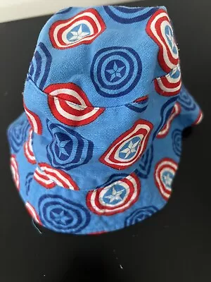 BUCKET SUN HAT CHILD SIZE 1960's CAPTAIN AMERICA PATTERN RED WHITE BLUE • $6.84