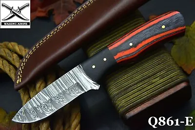 Custom Damascus Steel Hunting Knife HandmadeG-10 Micarta & Wood Handle (Q861-E) • $19.99